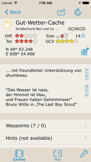 Screenshot Looking4Cache Pro on iPhone