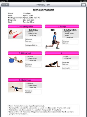Screenshot Physio2Go on iPad