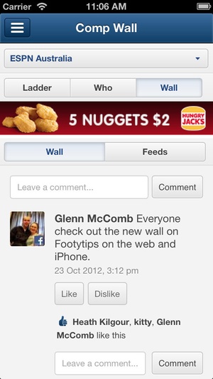 Screenshot footytips on iPhone