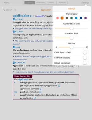 Screenshot Collins COBUILD Advanced Dictionary of American English on iPad