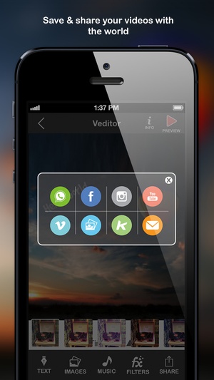 Screenshot Veditor: Video editor and movie maker studio for YouTube and Instagram and Vine on iPhone