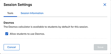 Session Settings dialog box Tools tab showing