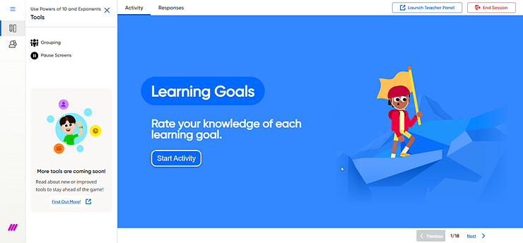 Classroom Panel with Tools selected