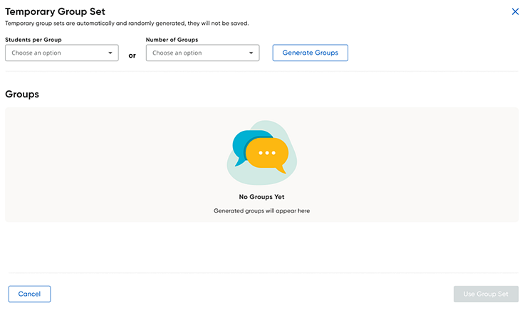 Temporary Group Set page