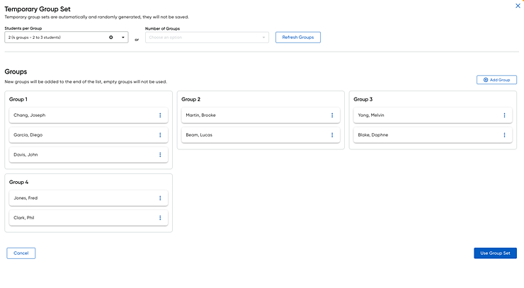 Temporary Group Set with groups selected