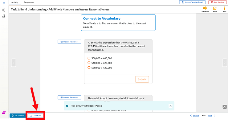 Classroom Panel showing the minimized version of the Student Picker