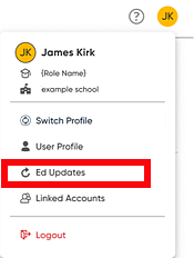 User menu - Ed Upates option