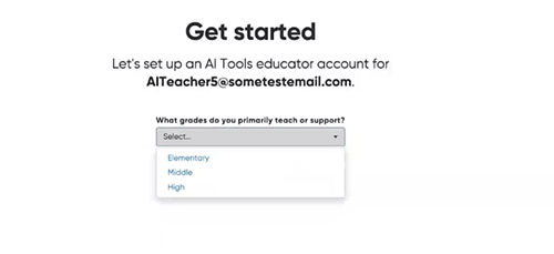 AI Tools page showing the list to select the grades you teach