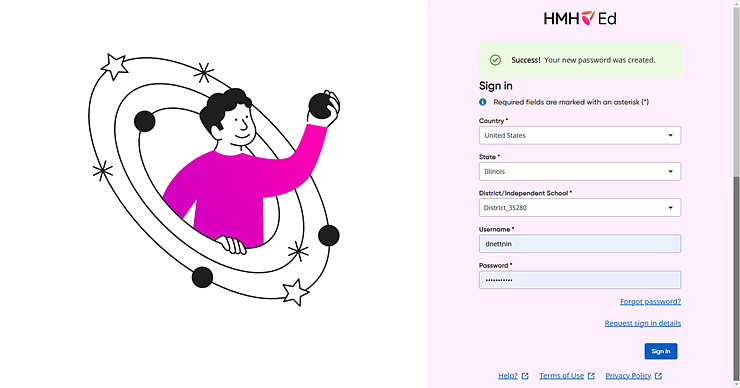 Success confirmation on Sign In page