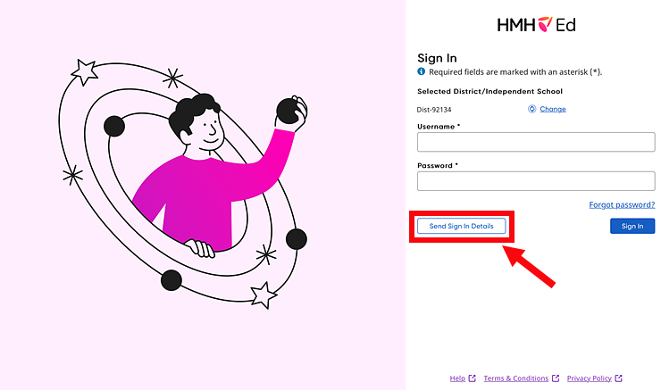 Ed Sign In page with Request sign in details link circled in red