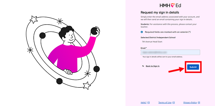Request Sign In Details page with email field