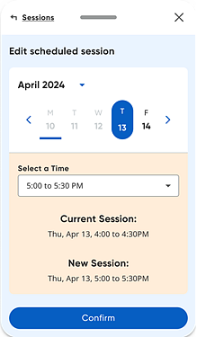 Coachly panel showing old and new session details and OK button to verify changes