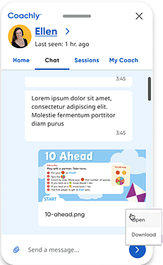 Chat window with file to open or download