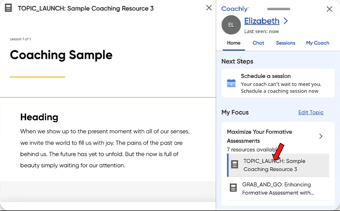 Resource selected from Coachly Resource panel