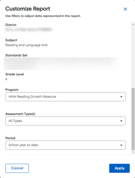 Customize Report dialog box