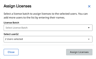 Assign Teacher Licenses dialog box