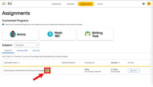 Assignments page showing a Google-linked assignment