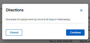 Directions dialog box containing instructions