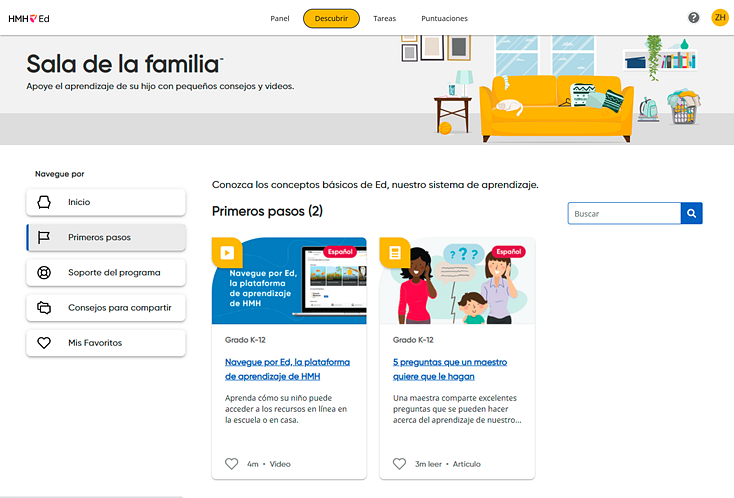 Family Room page in Spanish