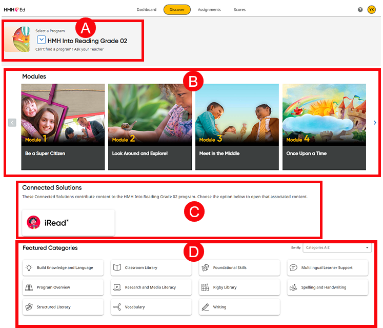Discover page - areas identified