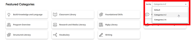 Sort By list in Featured Categories area of Discover Page