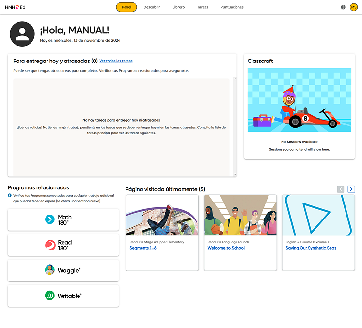 Home page with links in Spanish