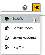 User menu - Espanol option selected