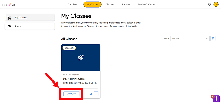My Class page with View Class button pointed out