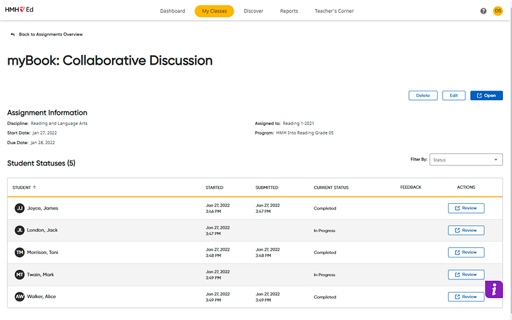 Assignment Information page