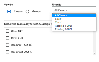 Students tab showing class list and down arrow identified