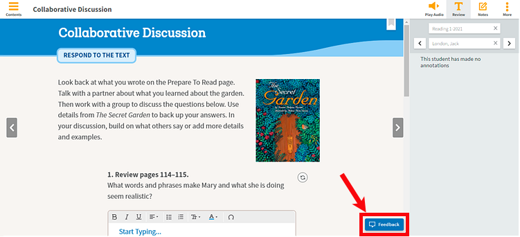 Item displayed with Feedback button identified
