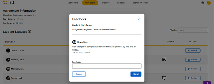 Feedback dialog box