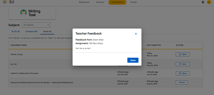 Assignment Feedback dialog box