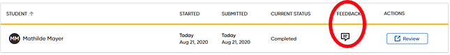 Assignment list showing Feedback icon