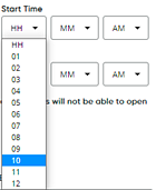 Start Time hour drop-down list