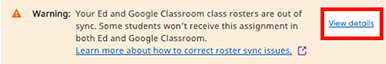 Warning message that classes are out of sync