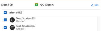 Linked class student list with all students selected