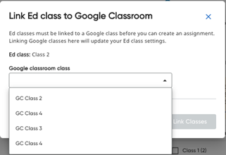 Link Ed to Google Classroom dialog box