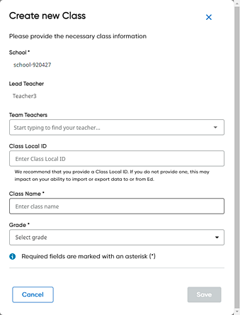 Create New Class dialog box