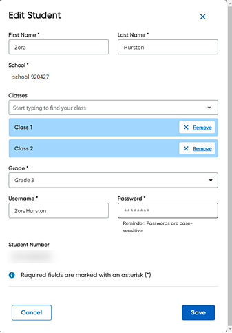 Edit Student dialog box