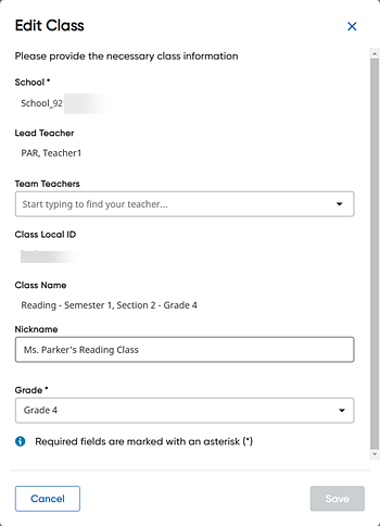 Edit Class dialog box