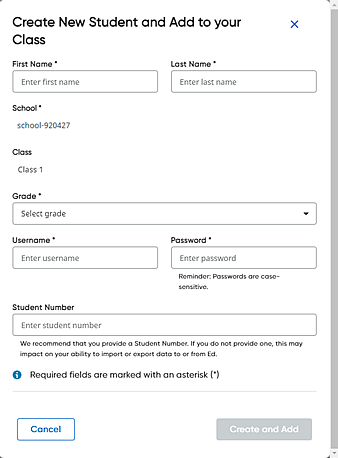 Add New Student dialog box