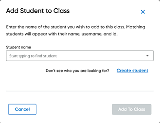 Add Student to Class dialog box