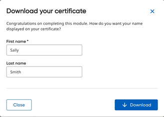 Download your certificate dialog box