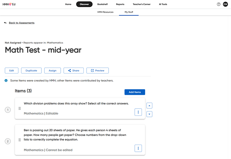 My Assessment page for newly saved assessment