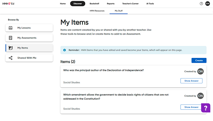 My Items page showing two items listed