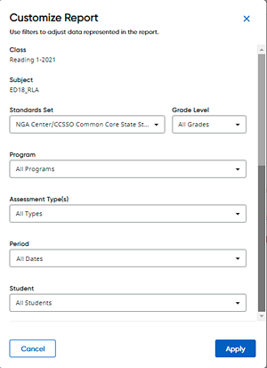 Customize Report dialog box