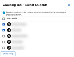 Grouping Tool - Select Students dialog box