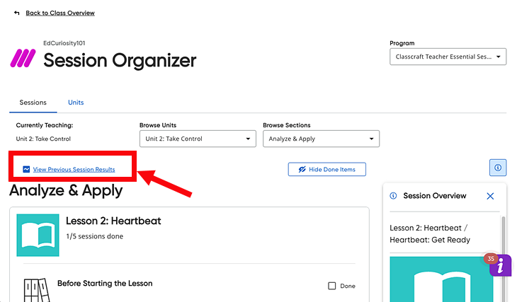 Session Organizer page showing link to PAR