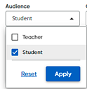 Audience filter list showing student option selected